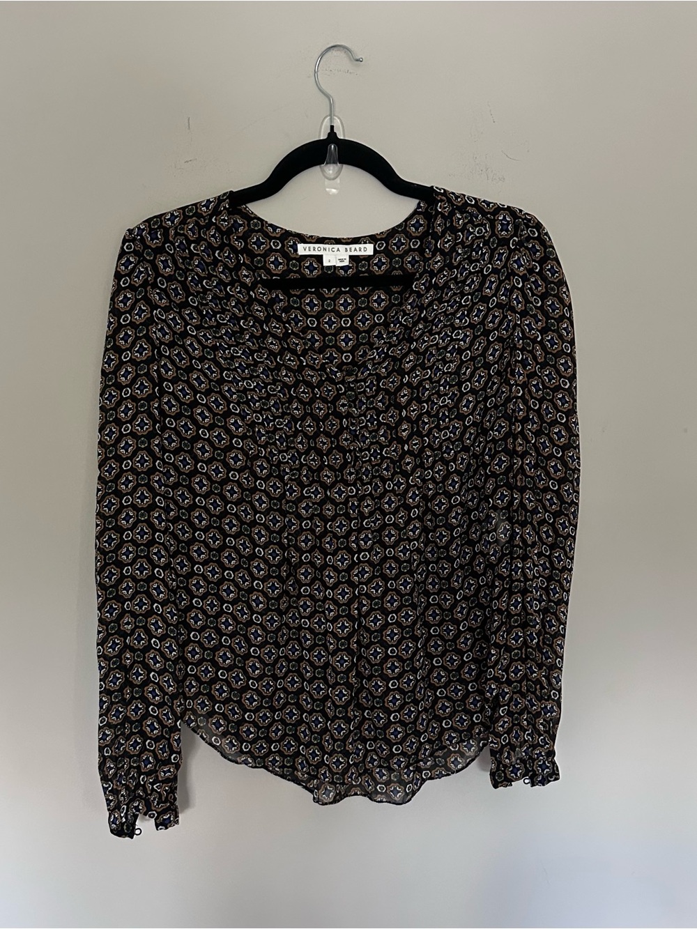 Veronica Beard Black Printed Long-Sleeve Blouse